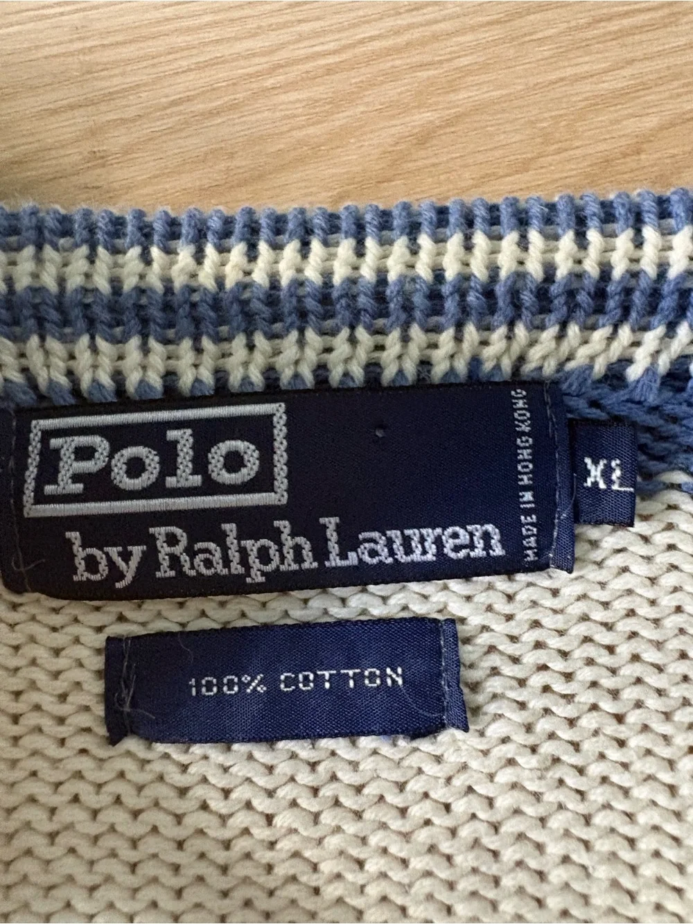 Polo by Ralph Lauren Cream and Navy Striped Crew Sweater